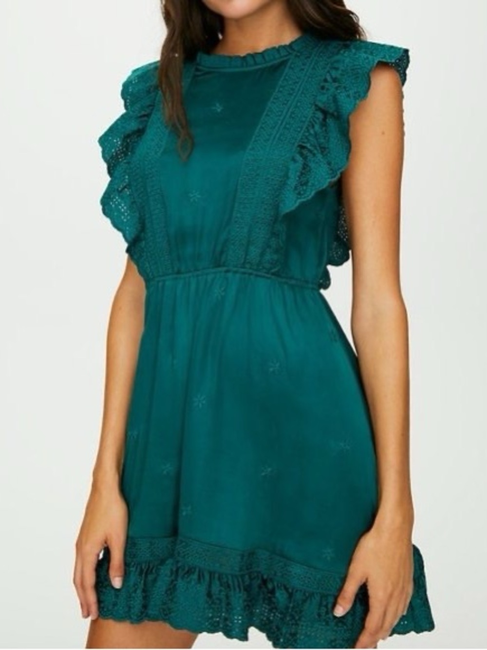 Sunday Best Aritzia Bini Emerald green ruffle mini dress